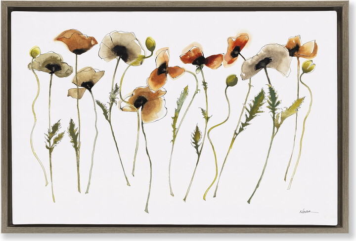 Stupell Industries Autumn Poppy Sprigs Botanical & Floral Painting Brown Floater Framed Art Print Wall Art, 25 x 17