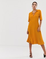 Thumbnail for your product : ASOS DESIGN midi shirt dress with lace up front