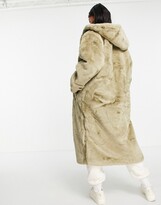 Thumbnail for your product : ASOS DESIGN hooded faux fur maxi coat in sage