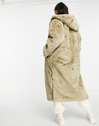 ASOS DESIGN hooded faux fur maxi coat in sage