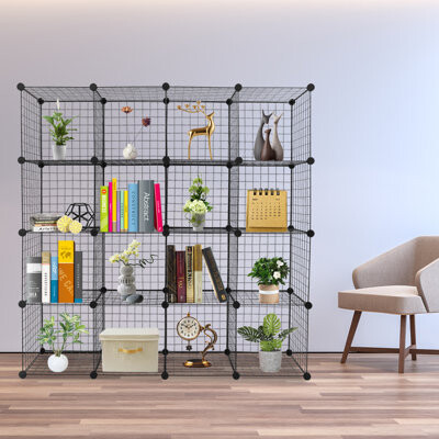 Latitude Run 16-cube Organizer Cube Storage Storage Shelves Wire Cube Storage Origami Shelves Metal Grid Multifunction Shelving Unit Modular Cubbies Organizer Book