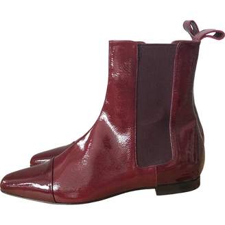 burgundy patent ankle boots