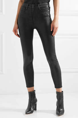 L'Agence Margot Cropped Coated High-rise Skinny Jeans - Black