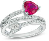Thumbnail for your product : Zales 7.0mm Heart-Shaped Lab-Created Ruby and 3/8 CT. T.W. Diamond Arrow Wrap Ring in Sterling Silver