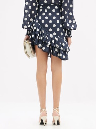 Balmain Ruffled Polka-dot Silk-georgette Mini Skirt - Navy Multi