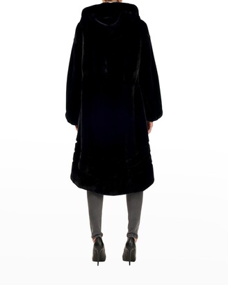 Gorski Short-Nap Mink Coat w/ Hood and Sheared Sleeves