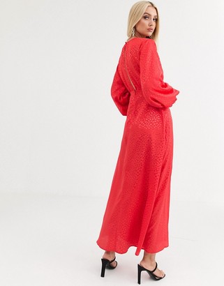 ASOS DESIGN DESIGN maxi dress with puff sleeves in jacquard