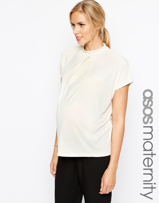 ASOS Maternity Crepe Top with High Neck and Pleat Front