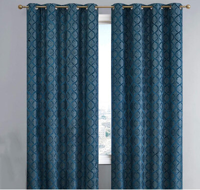 Versailles Lattice Flocked 100% Complete Blackout Thermal Insulated Window Curtain