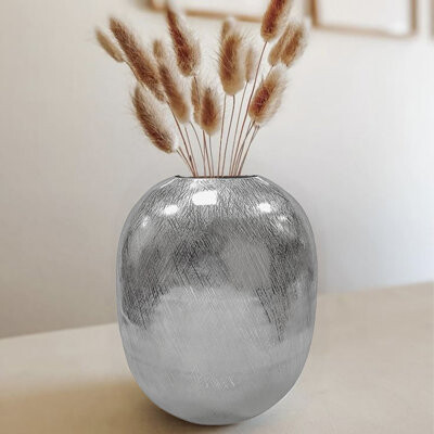 Orren Ellis Silver Streaks Finish Modern Aluminum Decorative Round Vase