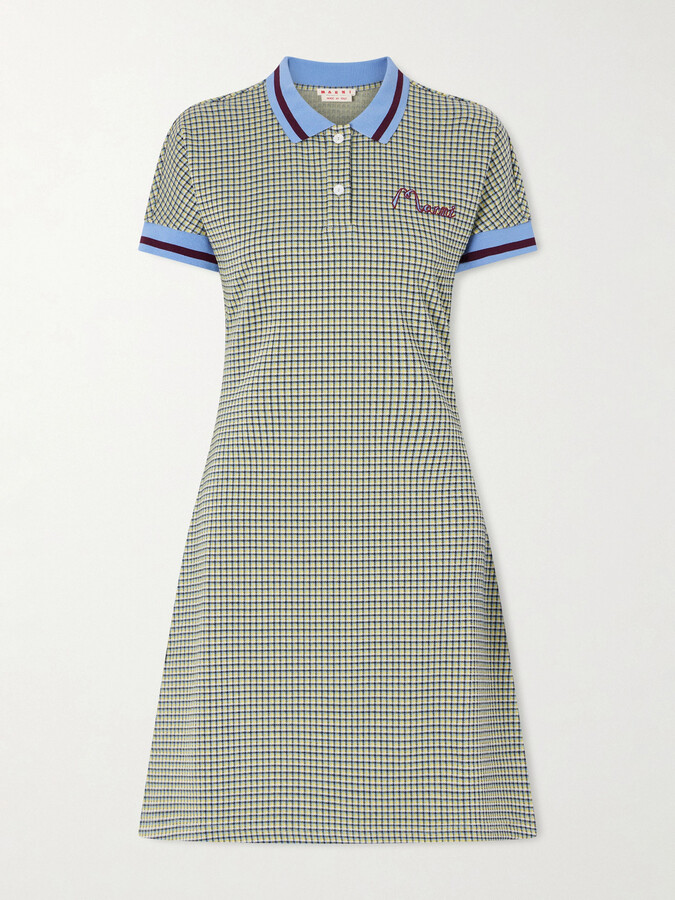 Marni Embroidered Checked Knitted Mini Dress - Multi
