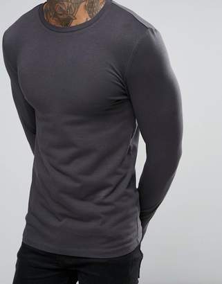 ASOS Extreme Muscle Long Sleeve T-Shirt In Washed Black