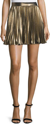 Haute Hippie Pleated Lamé; Mini Skirt, Gold