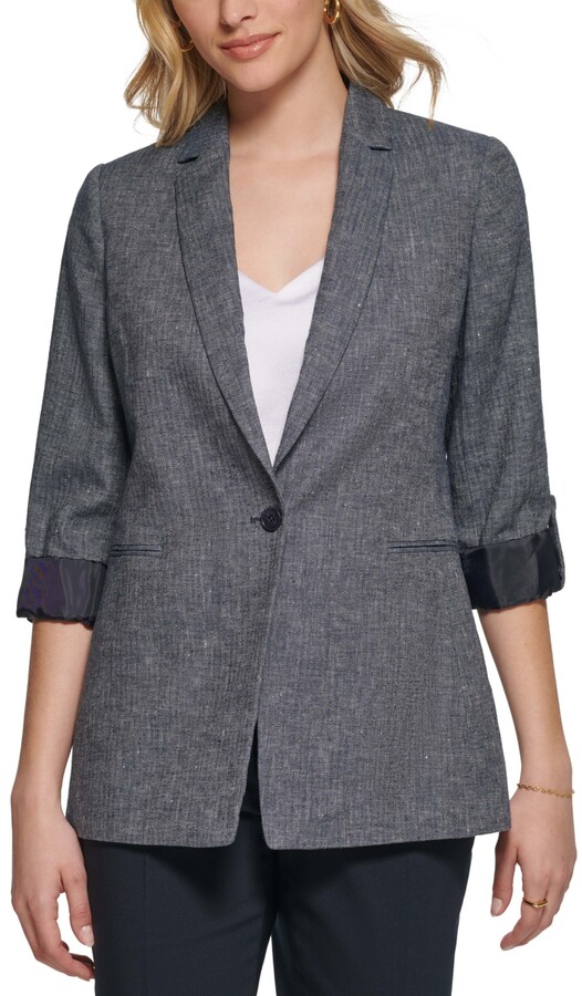 Calvin Klein Women's Herringbone Linen One Button Jacket ShopStyle