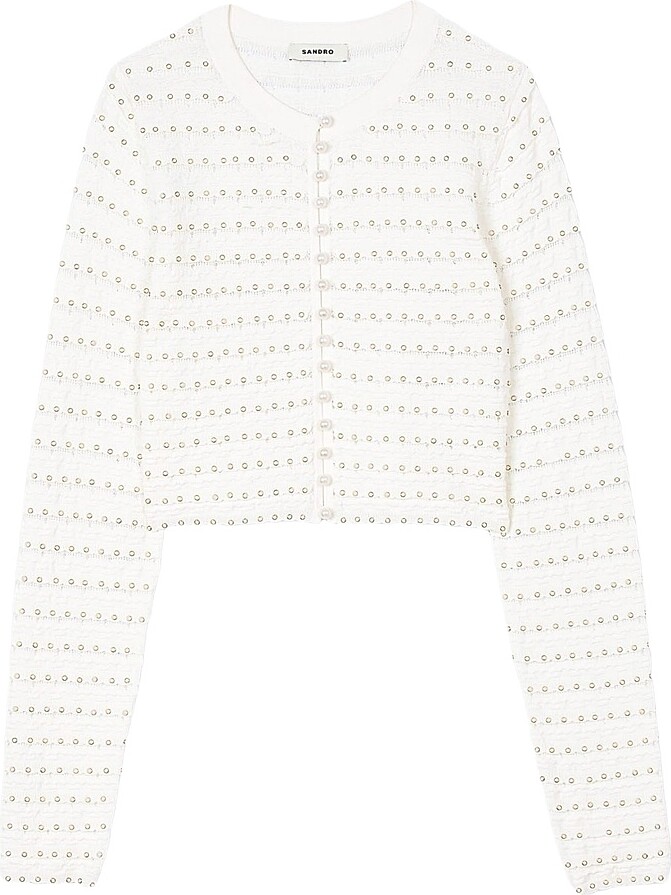 Sandro Women's Cropped Cardigan with Pearl Buttons - Ecru - Size XS