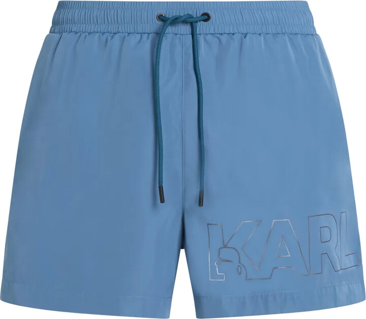 Karl Lagerfeld Paris Metallic Logo-Print Swim Shorts