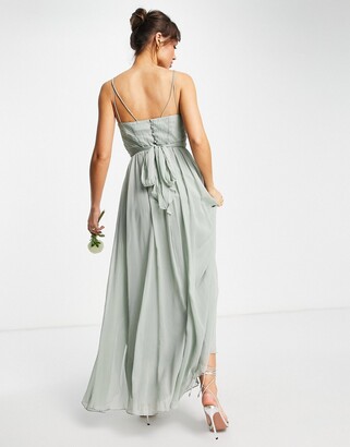 ASOS DESIGN Bridesmaid ruched panel cami maxi dress with wrap skirt in olive