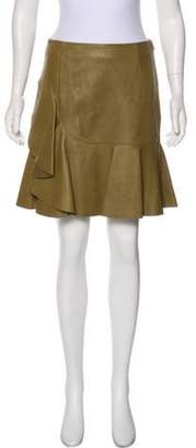 Alexander McQueen Ruffled Leather Skirt Olive Ruffled Leather Skirt