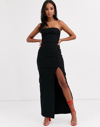 vesper bandeau midi dress with thigh split in stone