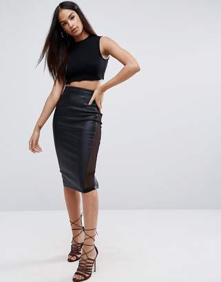 ASOS Pencil Skirt In Faux Leather With Mesh Panel Detail
