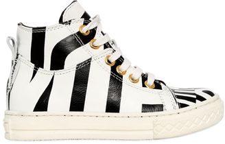 Moschino Logo Printed Leather High Top Sneakers