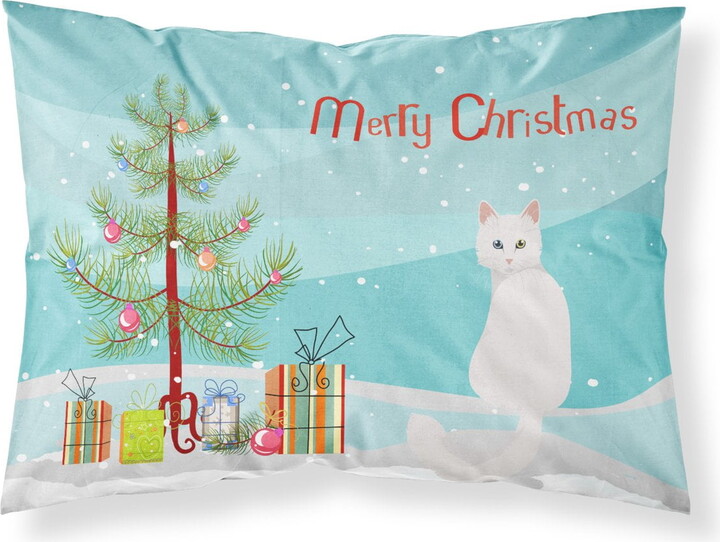 Carolines Treasures CK4807PILLOWCASE Turkish Angora Cat Merry Christmas Fabric Standard Pillowcase Standard multicolor