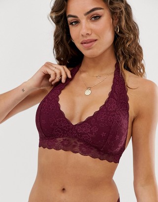 Gilly Hicks core lace halter bralette in burgundy - ShopStyle Bras
