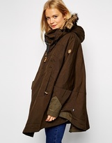 Thumbnail for your product : Fjäll Räven 22063 Fjallraven Waxed Cape Coat With Fur Trim Hood - Green
