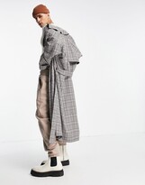 Thumbnail for your product : ASOS DESIGN double breasted oversized trench coat in gray check