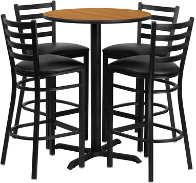 Flash Furniture Carlton 30'' Round Laminate Table Set with X-Base and 4 Ladder Back Metal Barstools