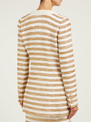 Alessandra Rich Striped Double-breasted Tweed Jacket - White Gold