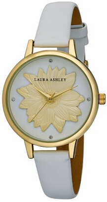 Laura Ashley Women's Flower Dial White Polyurethane Strap Watch 38mm