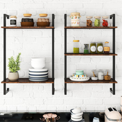 SnugglySolace Multi - Functional 3 Tier And 2 Wood Shelves Metal Wall Mounted For Bathroom Accessories Spice In Coffee Bar Office Heavy Duty Kitchen Pantry Laundry