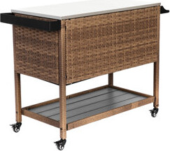 Kivaritio Outdoor Poolside Cart With Paper Towel Holder And Steel - Brown Bar Wheels Stainless Top For Patio Backyard Garden Party