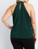 Thumbnail for your product : Charlotte Russe Plus Size Embellished Mock Neck Keyhole Top