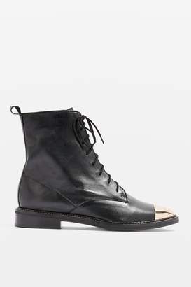 Topshop Womens Axel Lace Up Crocodile Boots - Black