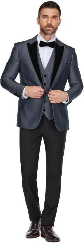 Gino Vitale Men's 3-Piece Peak Lapel Satin Trim Tuxedo with Subtle Sheen