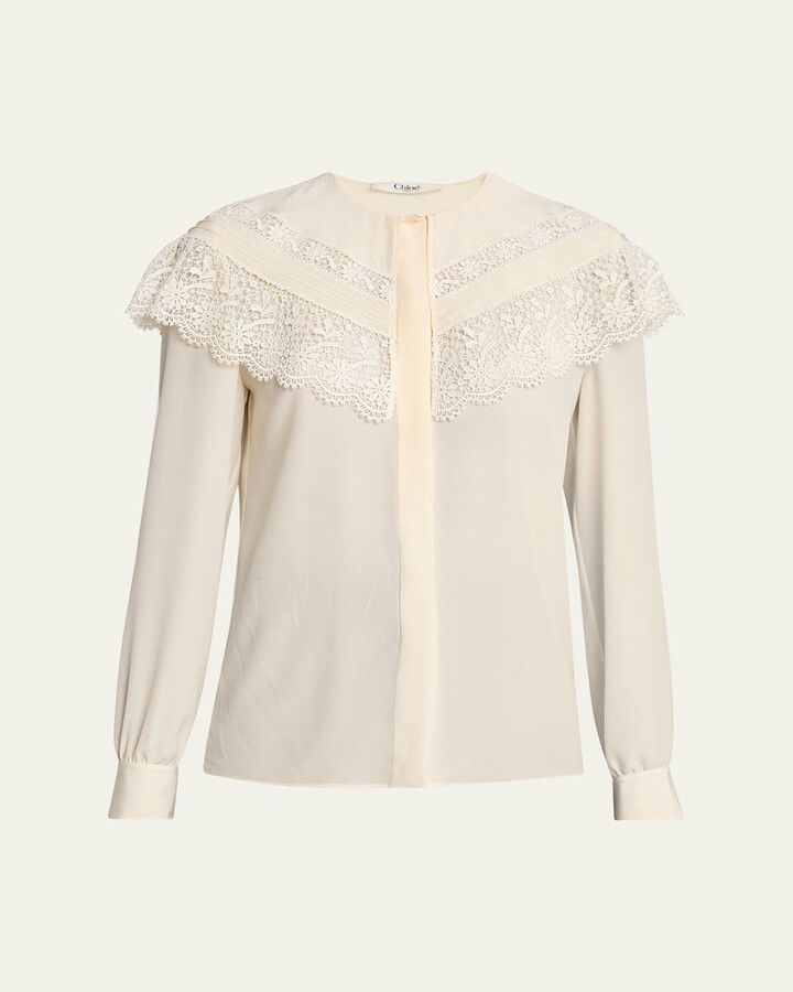 Chloé Lace Ruffle Silk Blouse