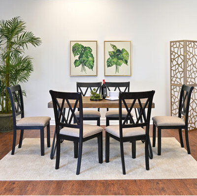 17 Stories 7-Piece Dining Set Hairpin Dining Table With 6 Cross-Back Chairs Rich Black
