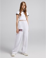 Thumbnail for your product : Bershka oversized sweatpants with slogan in gray heather