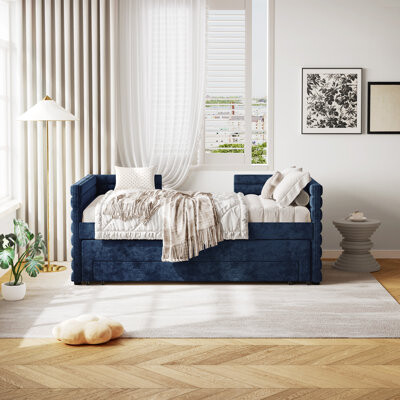 Latitude Run Twin Size Upholstered Daybed With Trundle And 3 Storage Drawers