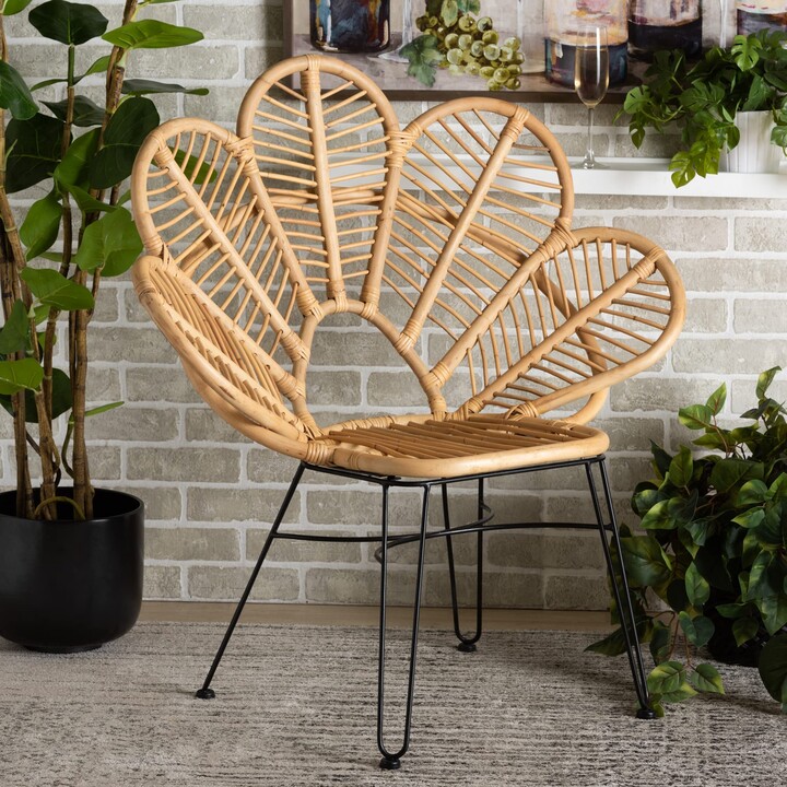 bali & pari Garan Modern Bohemian Natural Rattan and Black Metal Accent Chair