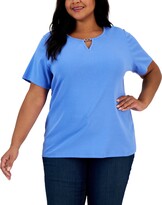 Thumbnail for your product : Karen Scott Plus Size Ladder V-Neck Top, Created for Macy's