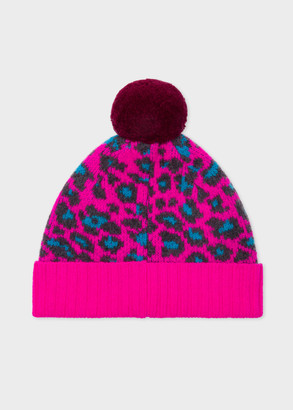 Paul Smith Women's Pink Wool 'Leopard' Bobble Hat