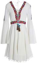 Matthew Williamson Lace-Up Pom Pom-Trimmed Embroidered Cotton-Gauze Dress