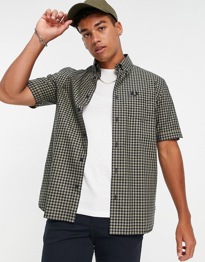 Fred Perry gingham short sleeve shirt in sage - ShopStyle