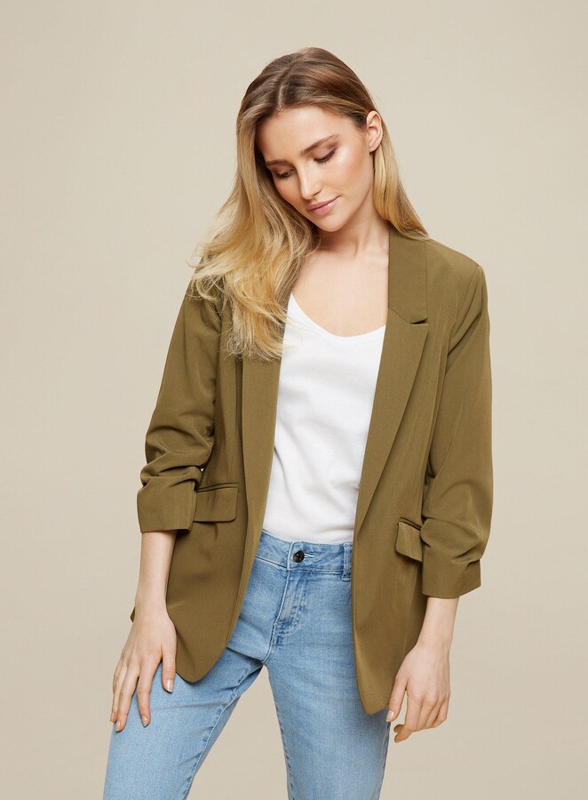 khaki ruched sleeve jacket