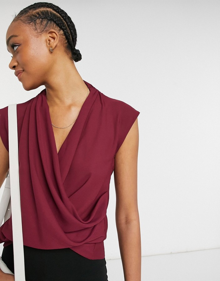 ASOS DESIGN sleeveless drape wrap top in oxblood ShopStyle