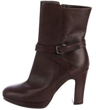 Max Mara Buckle-Accented Leather Ankle Boots
