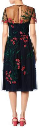 Carolina Herrera Illusion Floral-Embroidered A-Line Cocktail Dress